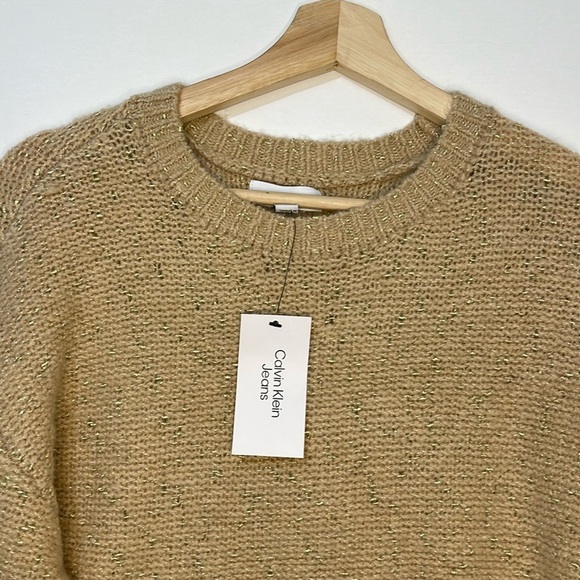 Calvin Klein Crewneck Sweater Metallic Gold Wheat Pullover NWT Sz Small - Picture 3 of 8